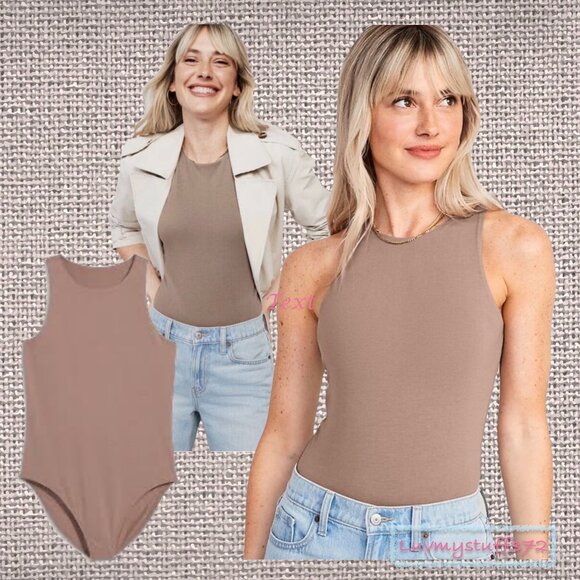 Cute Sleeveless High Neck Bodysuit in Mocha Light Chocolate Very Soft & Slimming - Picture 1 of 7